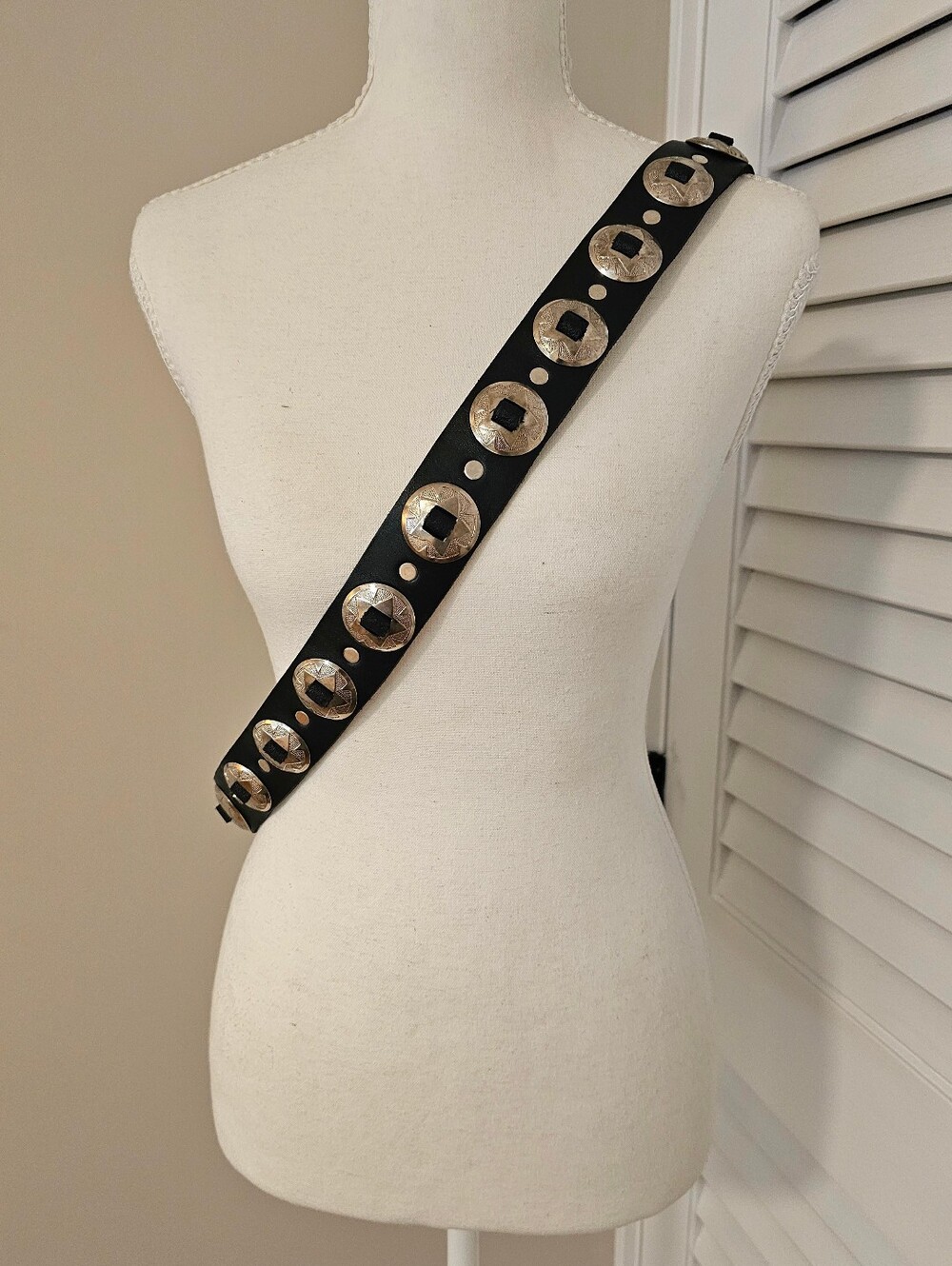 Vintage Handmade Black And Silver Concho Belt Unisex - Picture 1 of 12